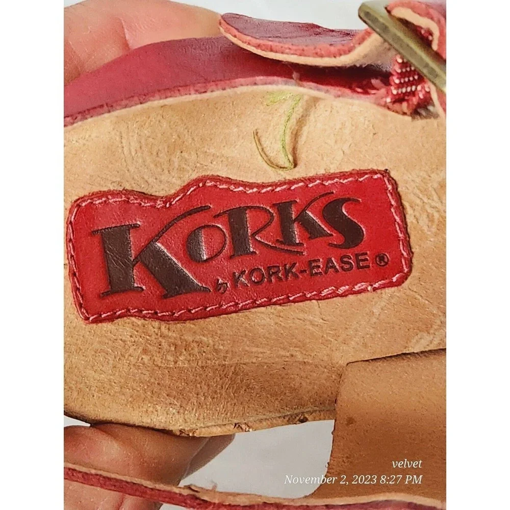 Kork-Ease Q20212 Red Tish Cork‎ Platform Wedge Slingback Leather Sandals Sz 10